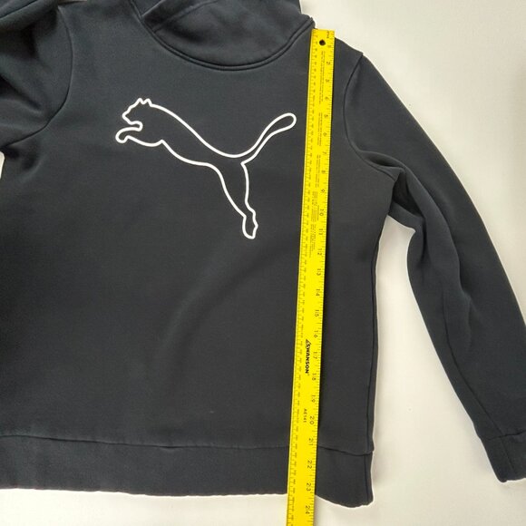 Puma Sweatshirt Women Medium Black Asymmetrical Cowl Neck Fleece Logo Pullover - Picture 9 of 13
